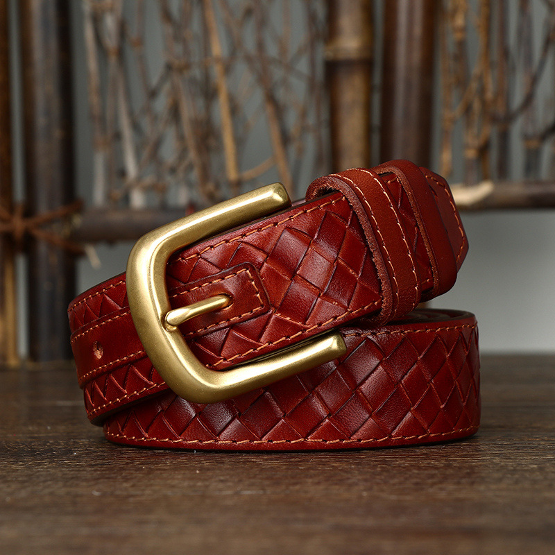 Woven Leather Belt with Brass Buckle – Premium Craft | colinshoes