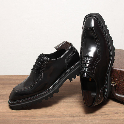 Hand-Patinated Wingtip Brogue Genuine Leather Shoes