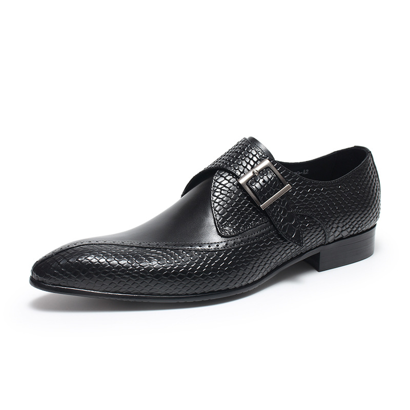 Luxury Geometric Embossed Monk Strap Shoes-Colinshoes