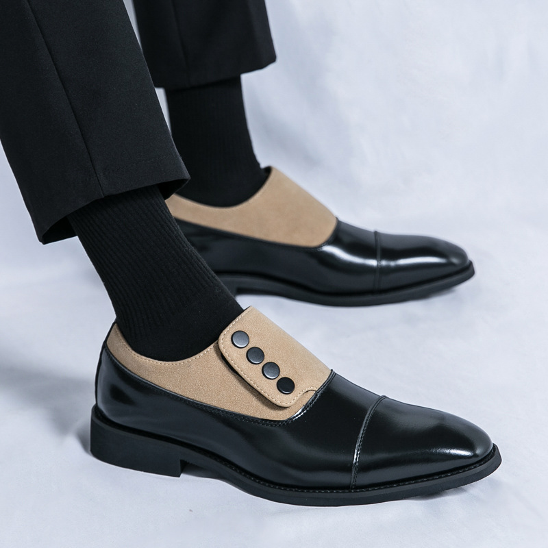 Colorblock Leather Loafers With Decorative Button