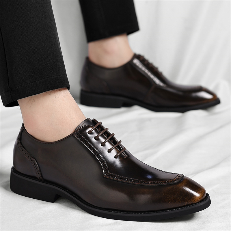 Classic Glossy Leather Derby Shoes for Men