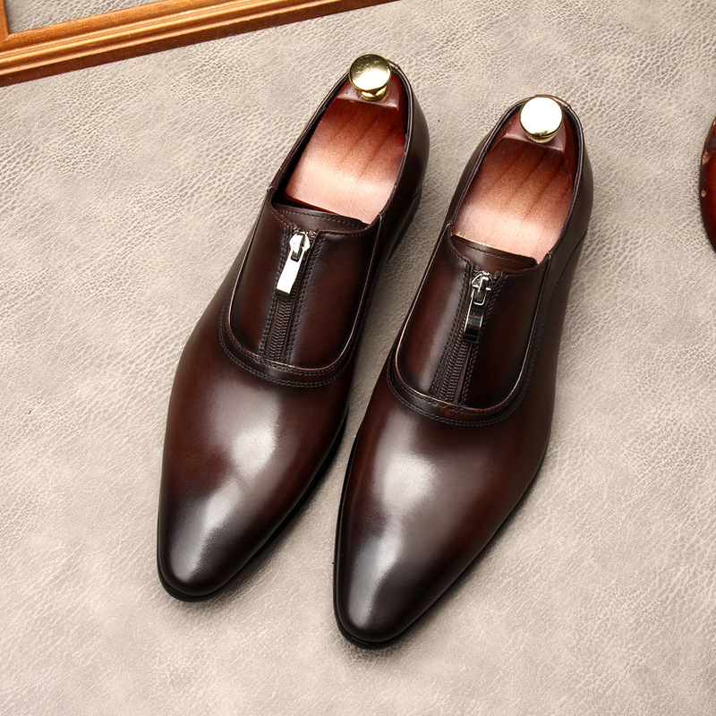 Men's Genuine Leather British ipper gentleman business casual leather