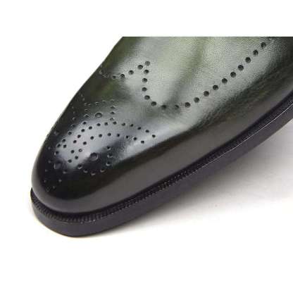 Hand-painted Green Patina Brogue Monk Strap Shoes-Colinshoes