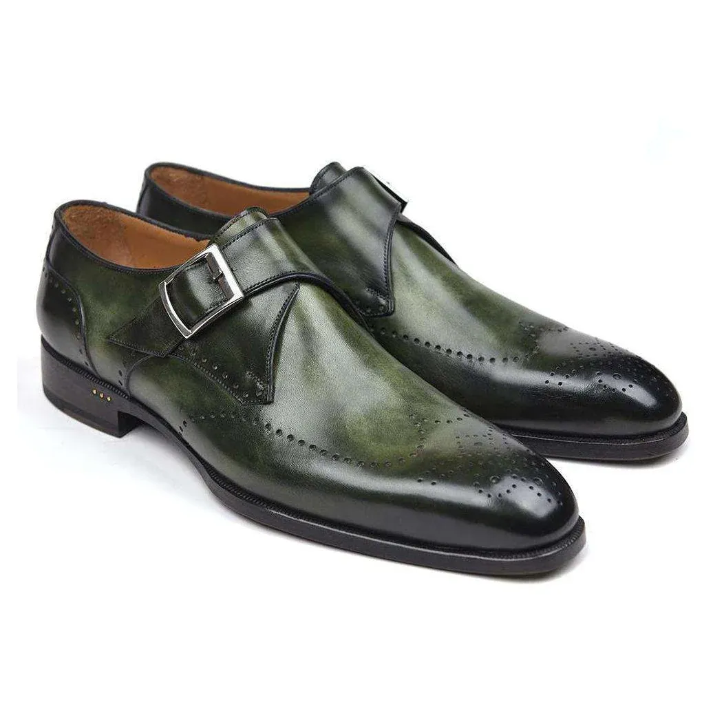 Side view showing gradient green and buckle design-Colinshoes