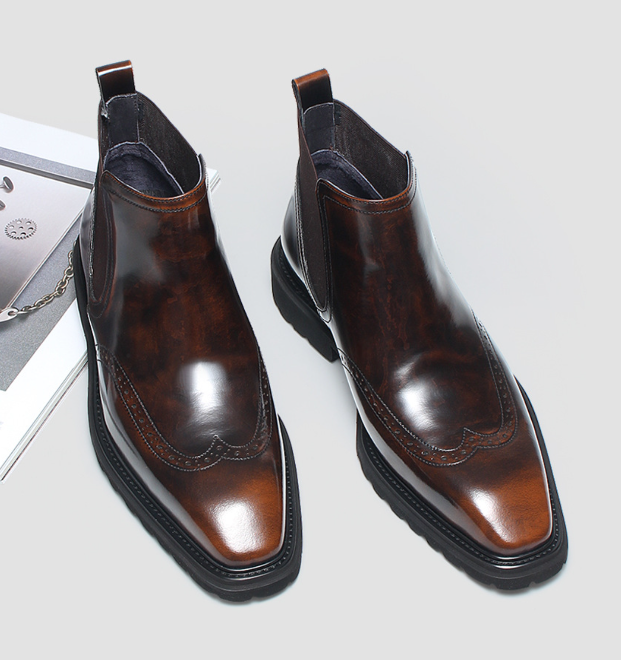 Rich Patina Hand-Finished Look Chelsea Boots