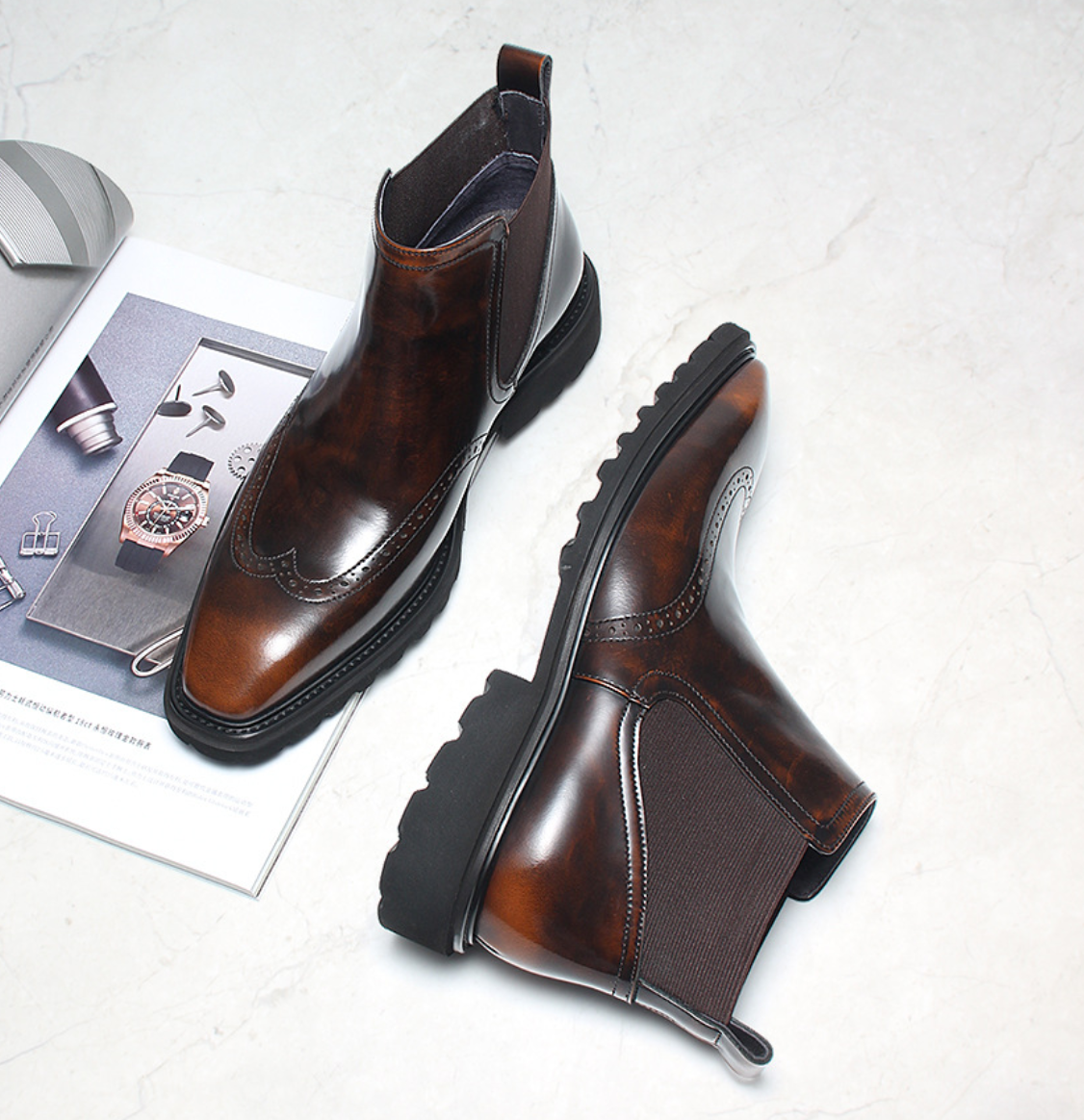 Rich Patina Hand-Finished Look Chelsea Boots