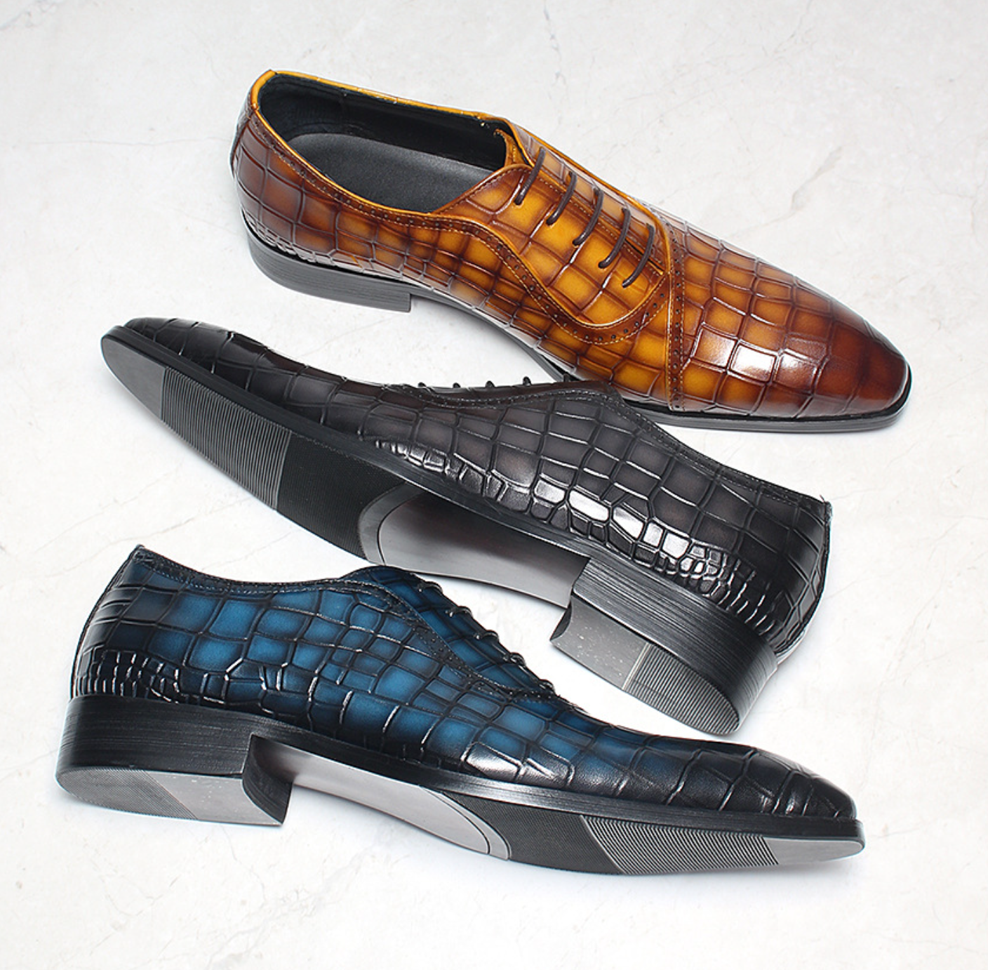 Statement Croc-Embossed Leather Oxford Shoes