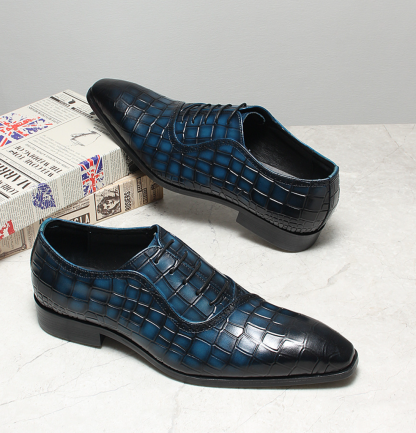 Side angle of croc pattern oxford showing textured upper and sleek profile.