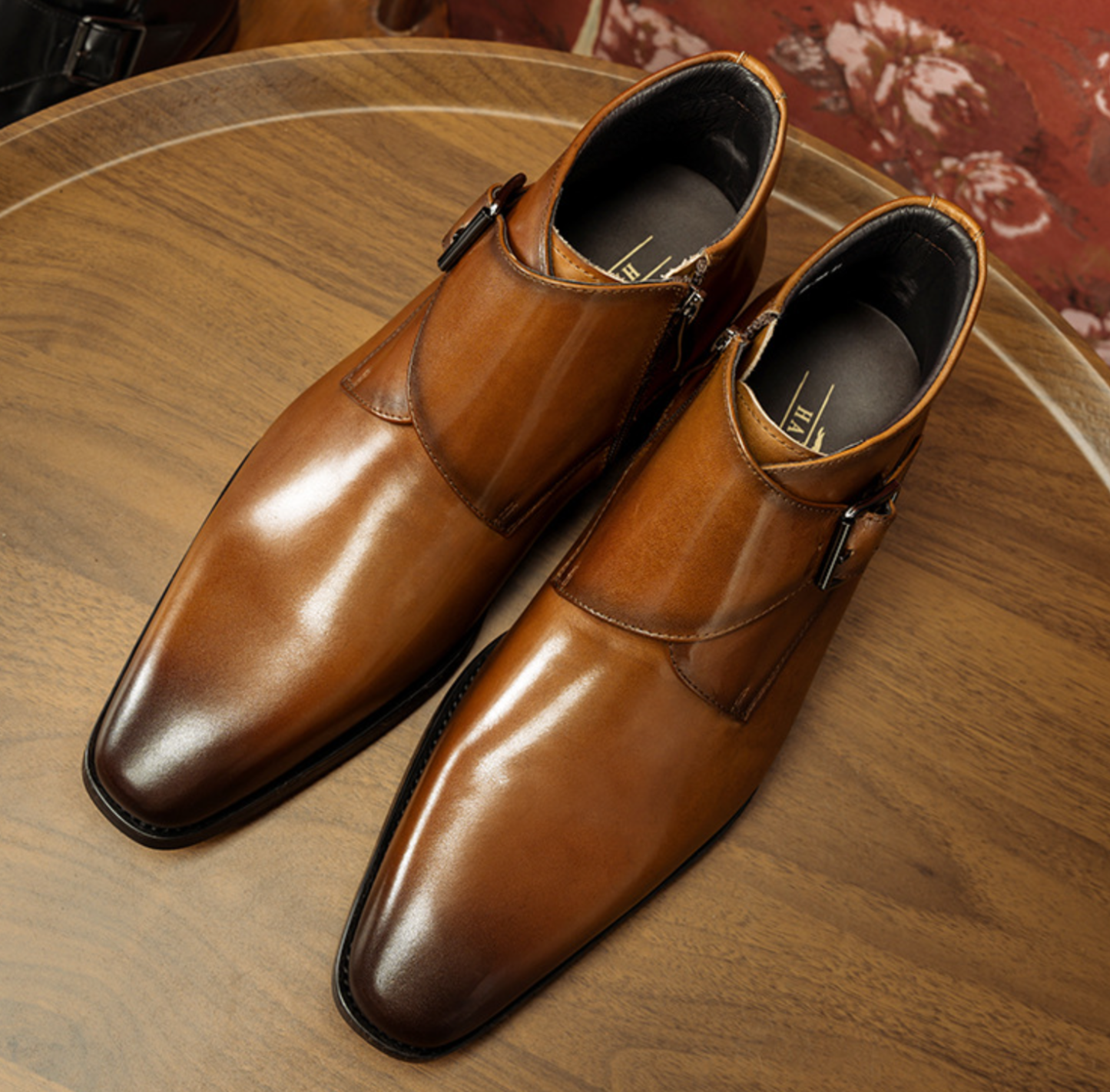 Understated Elegance Leather Monk Ankle Boots with Zippers