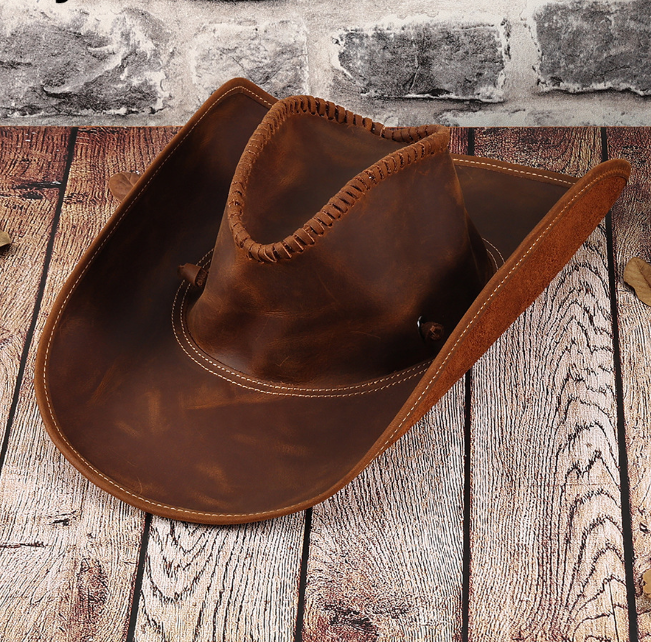 Vintage Genuine Leather Cowboy Hat