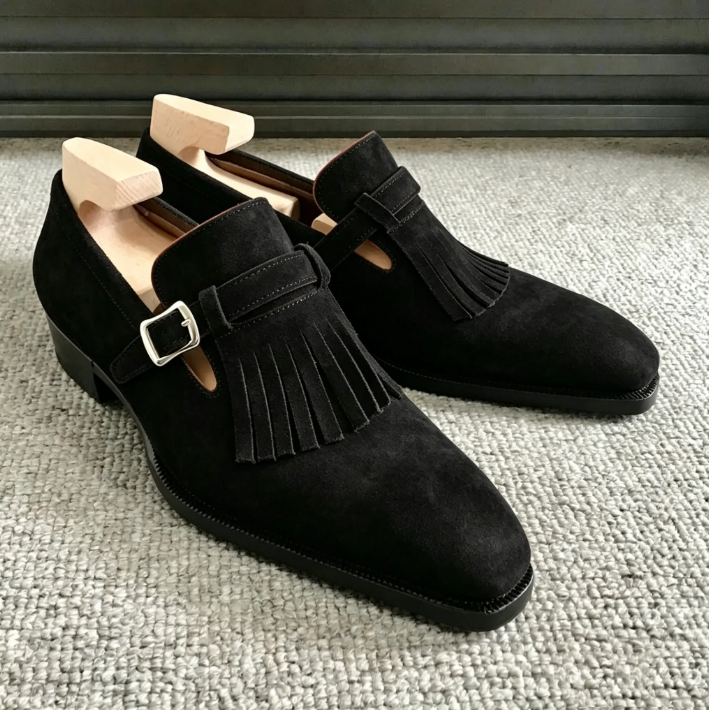 Retro Brown Suede Tassel Buckle Dress Loafers