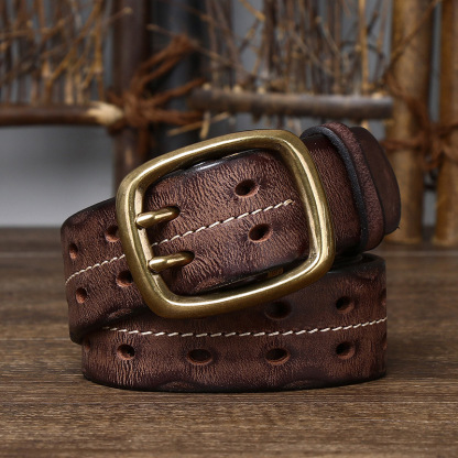 3.8cm Everyday Belt Vintage Double Prong Full Grain Leather Belt