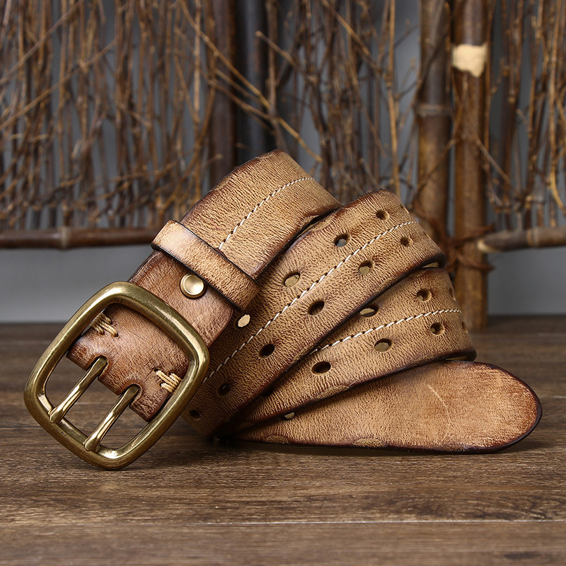 3.8cm Everyday Belt Vintage Double Prong Full Grain Leather Belt