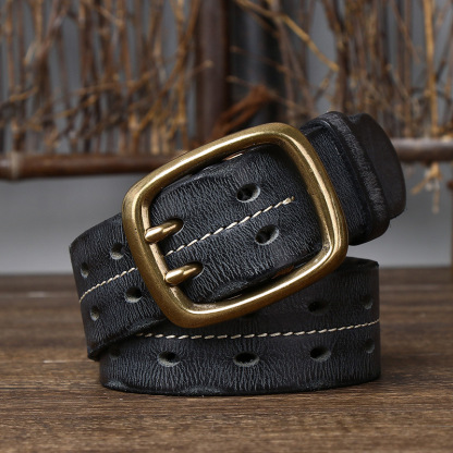 3.8cm Everyday Belt Vintage Double Prong Full Grain Leather Belt