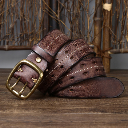 3.8cm Everyday Belt Vintage Double Prong Full Grain Leather Belt
