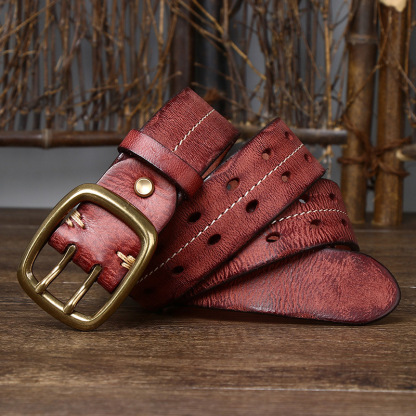 3.8cm Everyday Belt Vintage Double Prong Full Grain Leather Belt