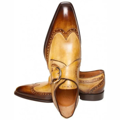 Timeless Gradient Brown Wingtip Monk Strap -Colinshoes