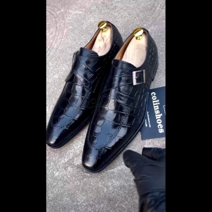 Men's Genuine Leather Black Exotic Dress Shoes