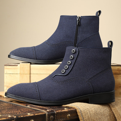 Classic Cap Toe Ankle Boots With Button Detail & Side Zipper