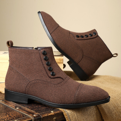 Classic Cap Toe Ankle Boots With Button Detail & Side Zipper