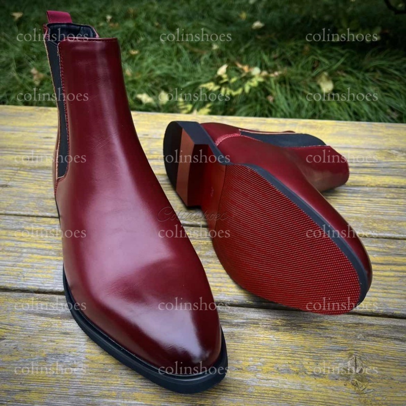 Glossy Leather Chelsea Ankle Boots for Men