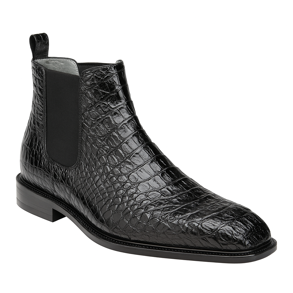Black Chelsea Boots Men | Genuine Crocodile Print Design | colinshoes
