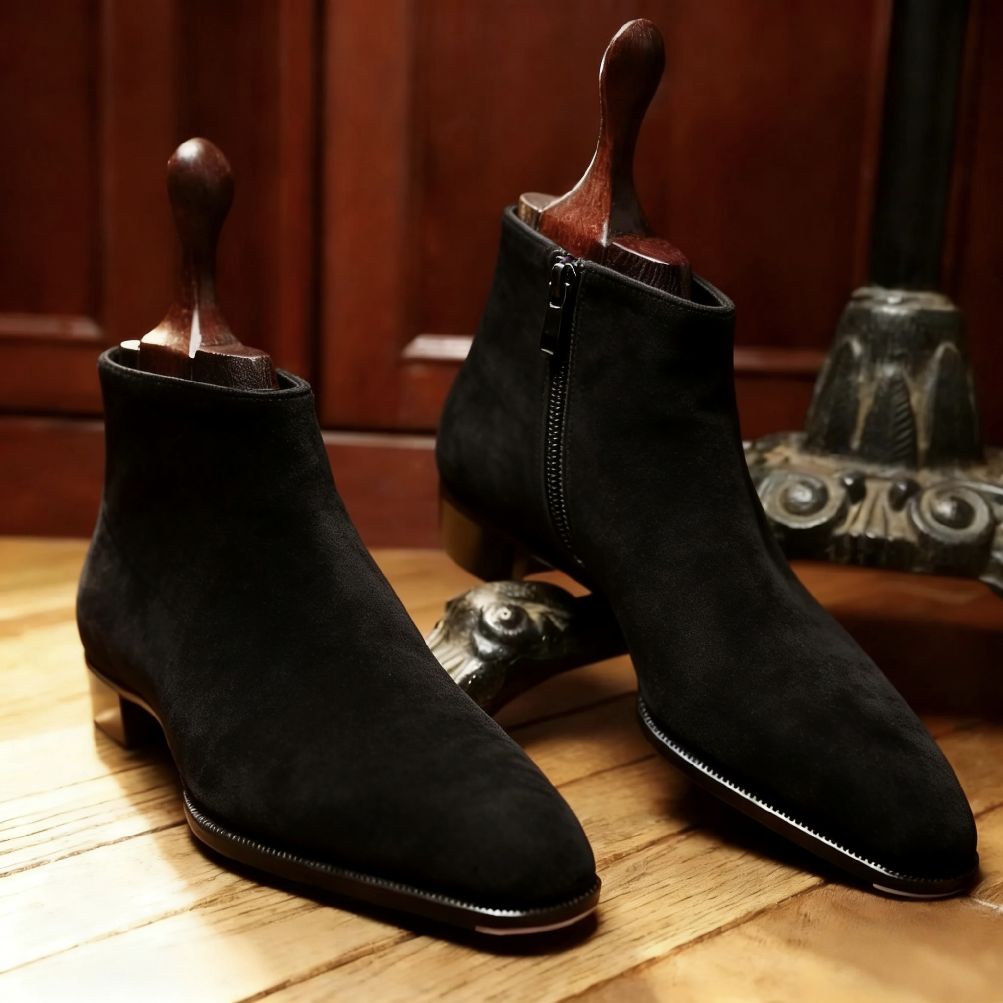 Minimalist Genuine Suede Leather Zip Chelsea Boots