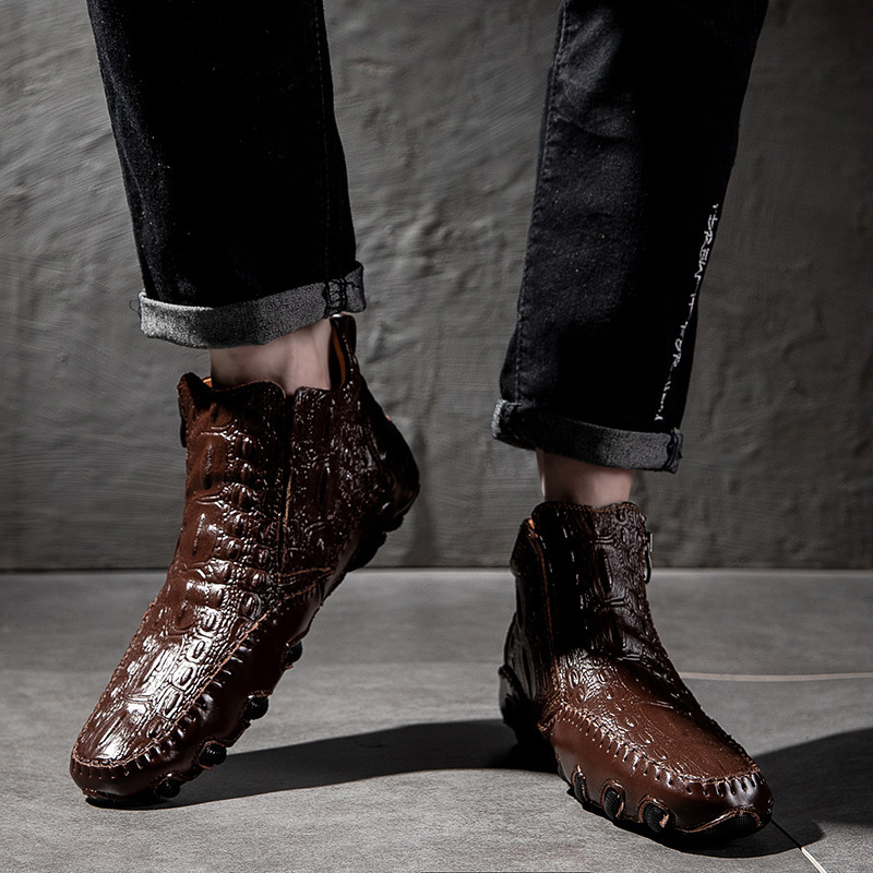 Croc-Print Lightweight Slip-resistant Ankle Boots-Colinshoes