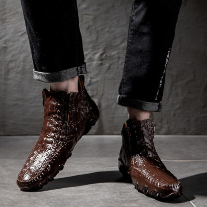 Croc-Print Lightweight Slip-resistant Ankle Boots-Colinshoes