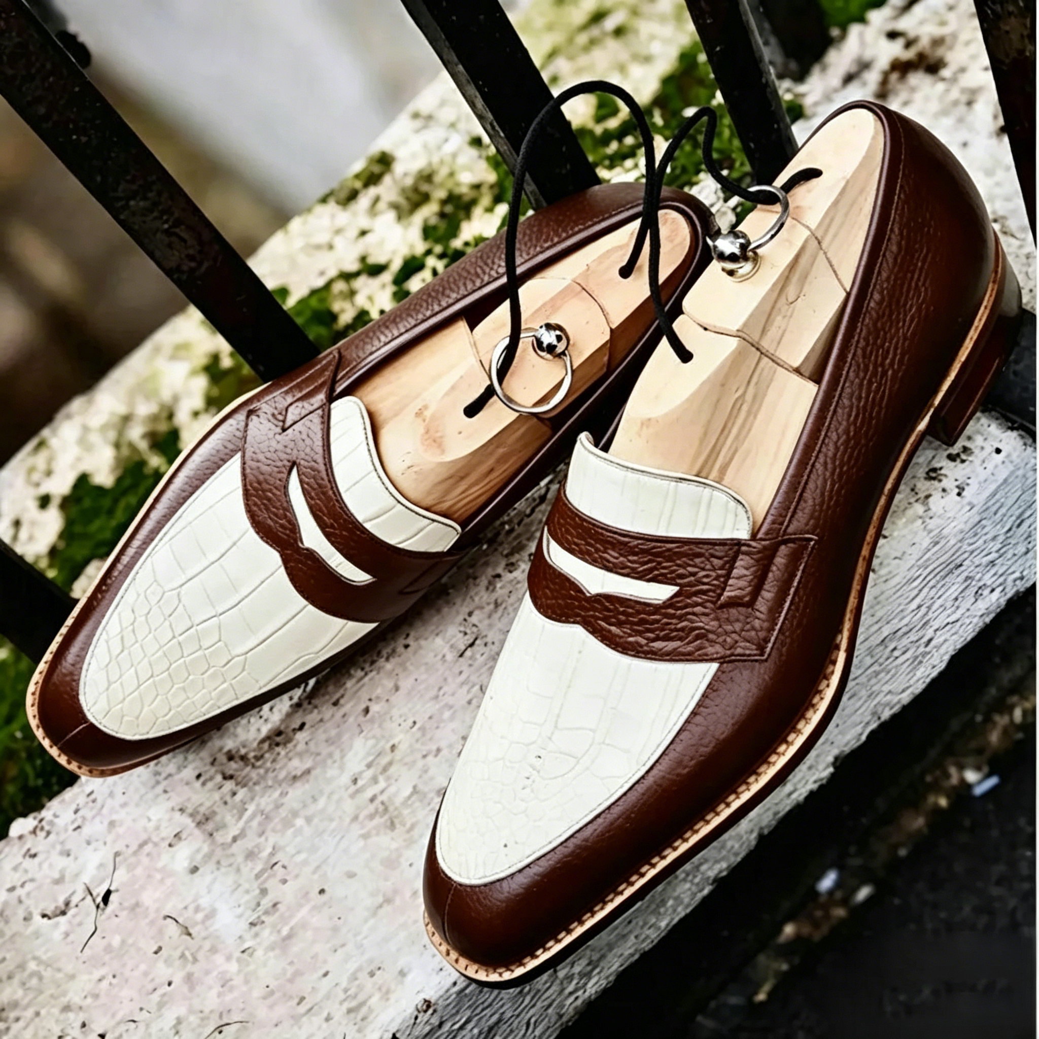 Two-Tone Penny Loafers – Handcrafted Colorblock Design | colinshoes