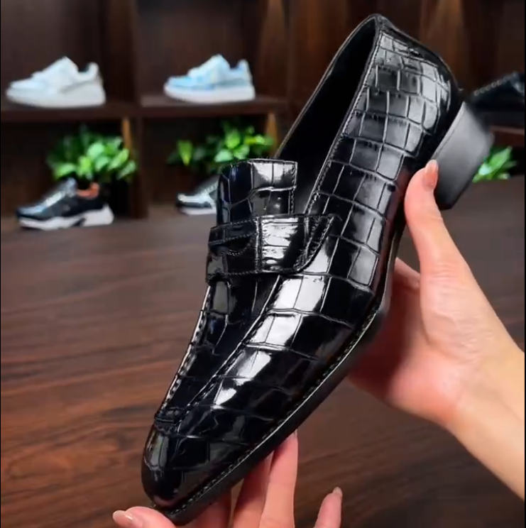 Opulent High Shine Croc Texture Statement Loafer