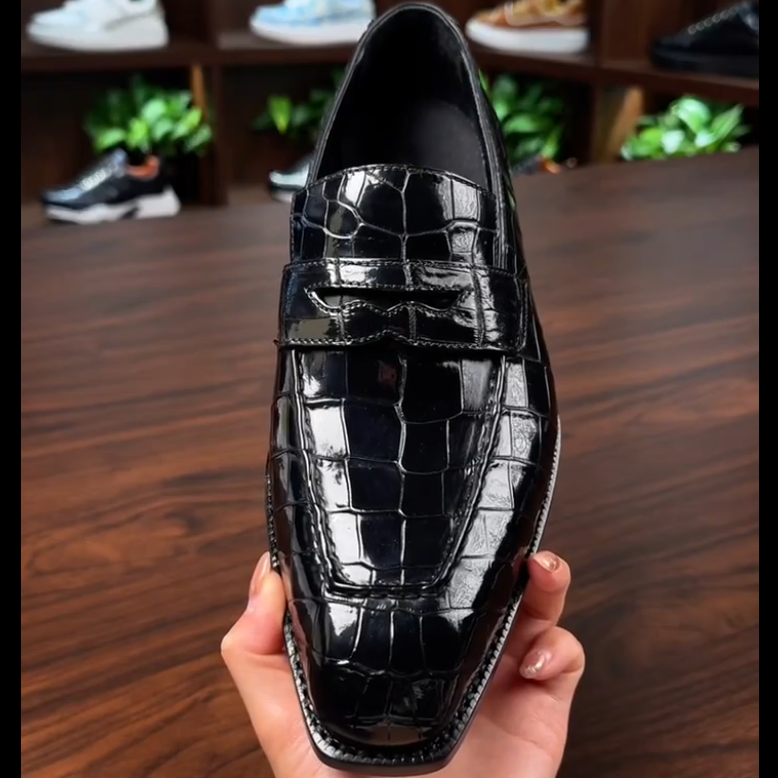 Opulent High Shine Croc Texture Statement Loafers