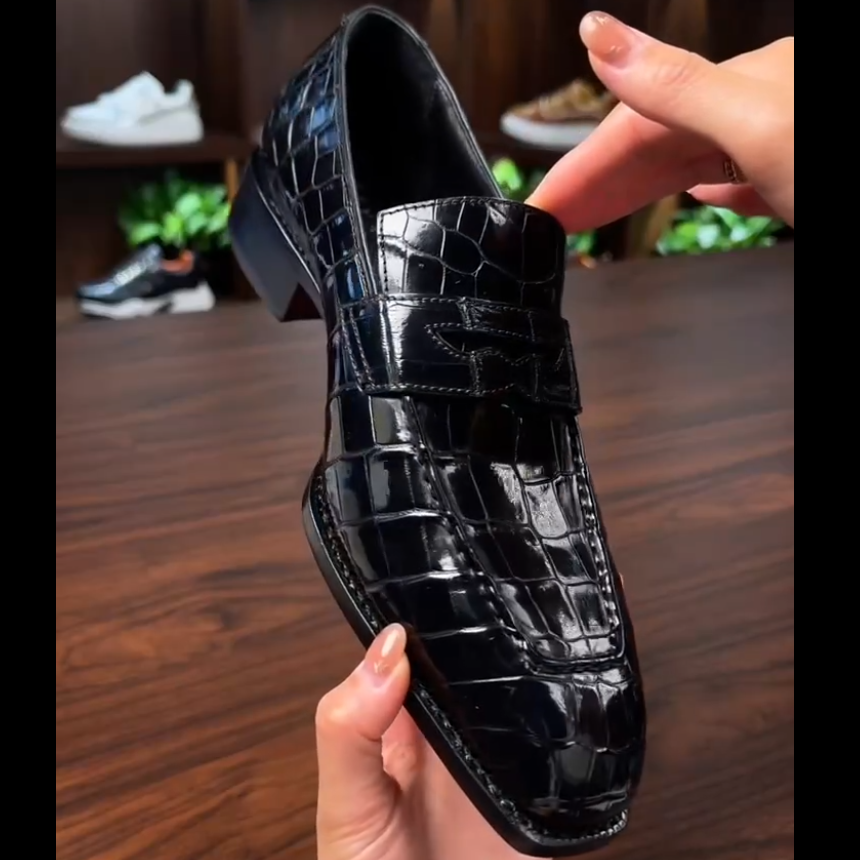 Opulent High Shine Croc Texture Statement Loafer