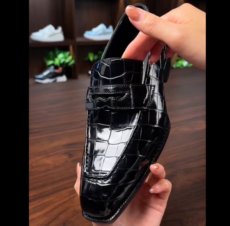 Opulent High Shine Croc Texture Statement Loafer