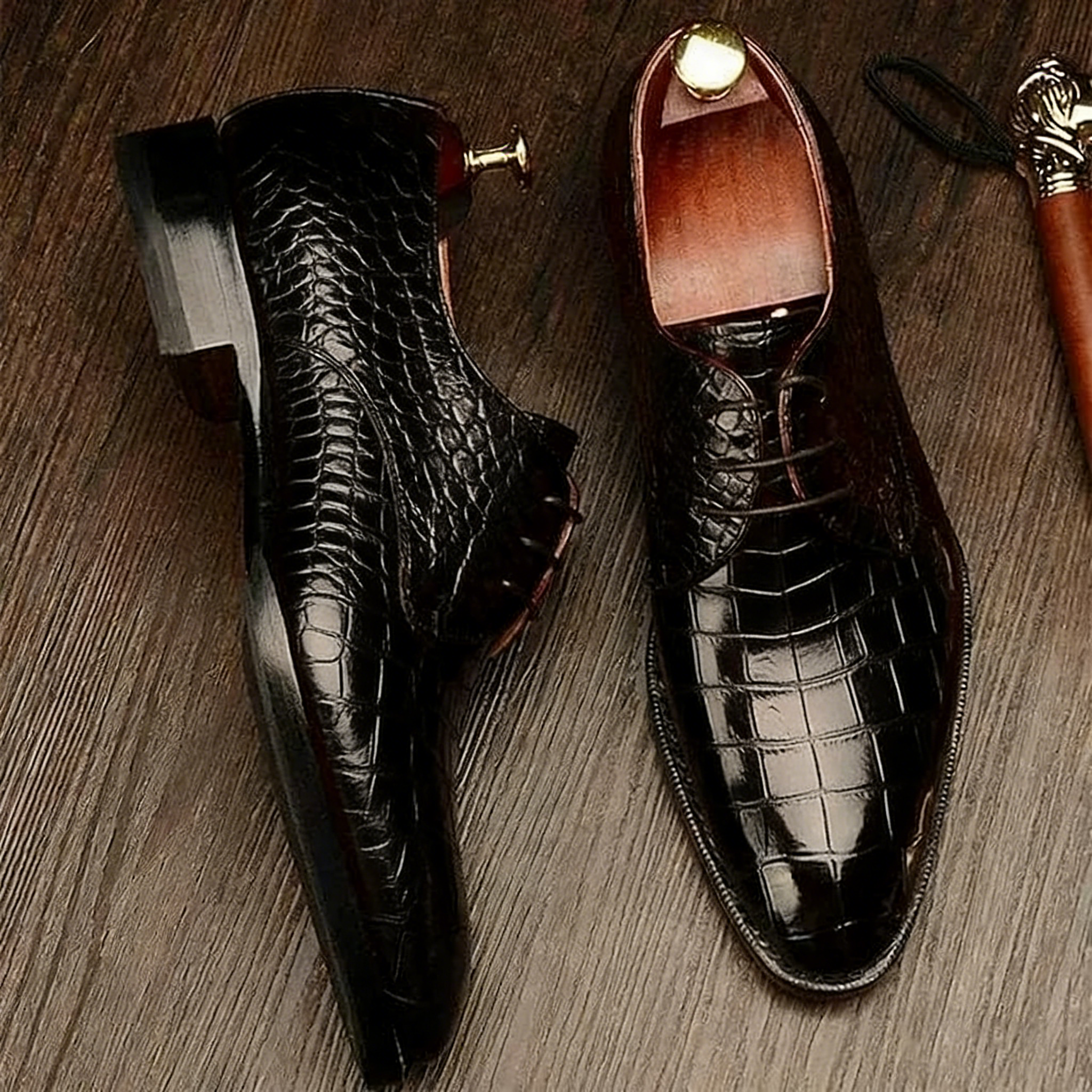 Crocodile Print Derby Shoes for Formal Events