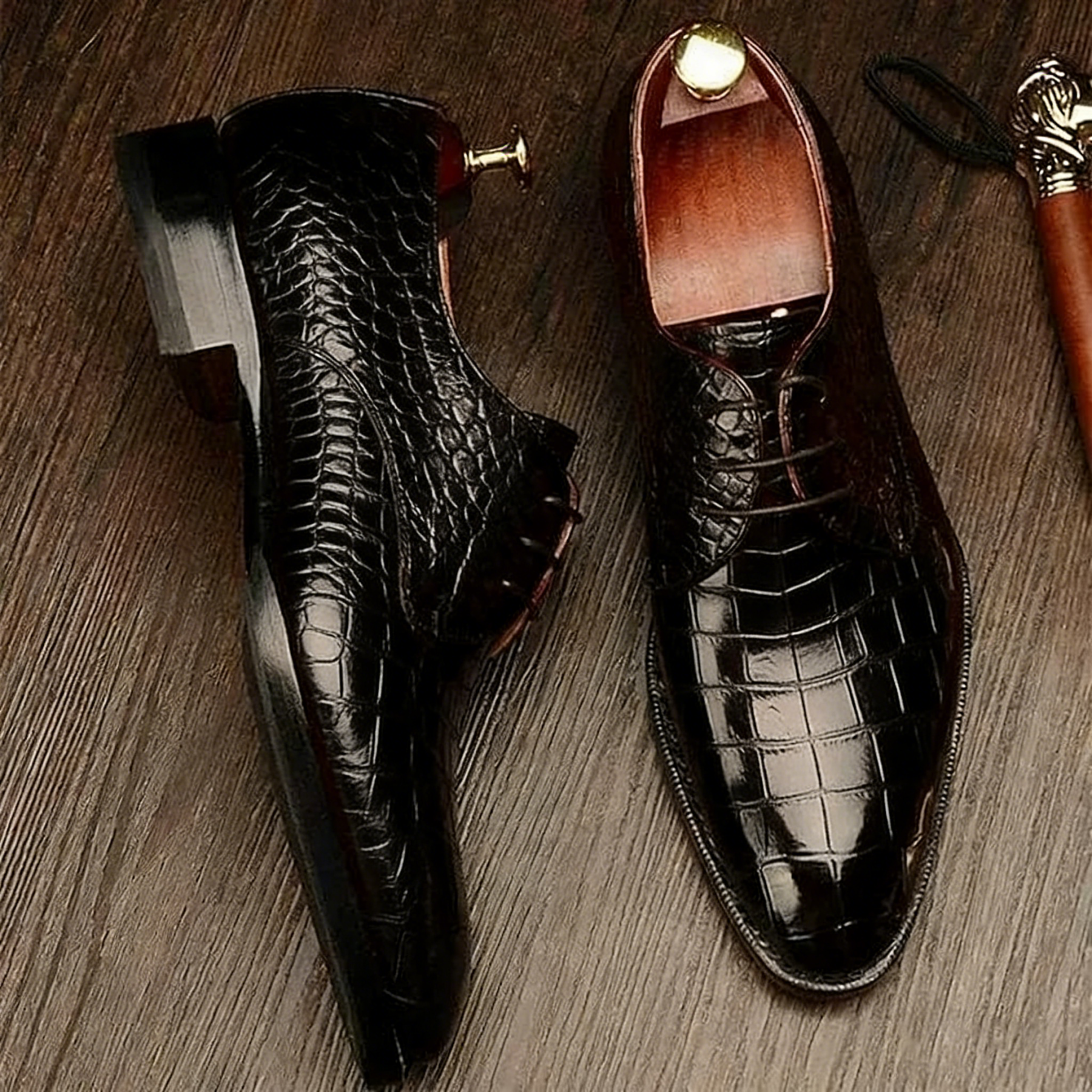 Crocodile Print Derby Shoes for Formal Events