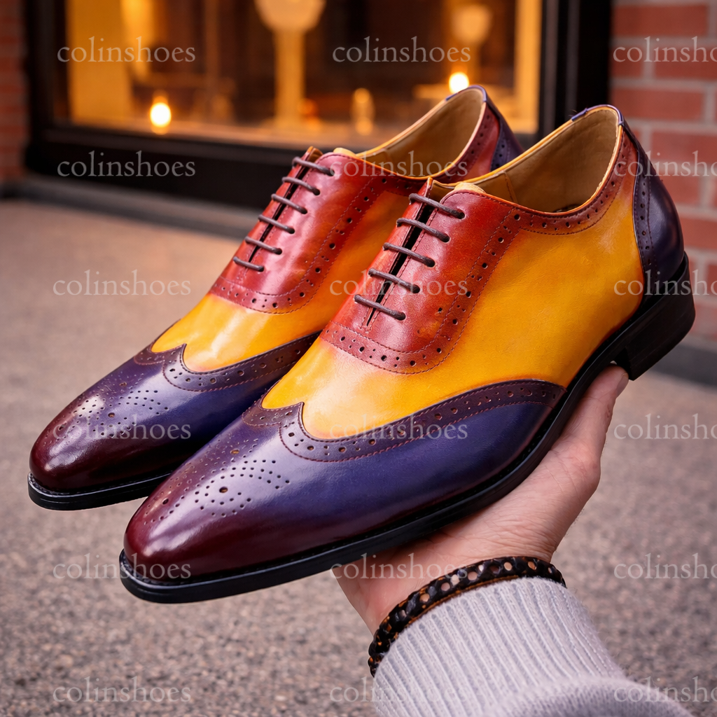 Luxury Multi-Tone Brogue Hand-Patina Oxford Shoes