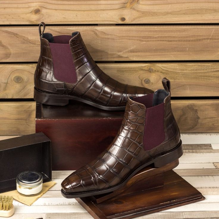 Luxury Crocodile Embossed Leather Chelsea Boots