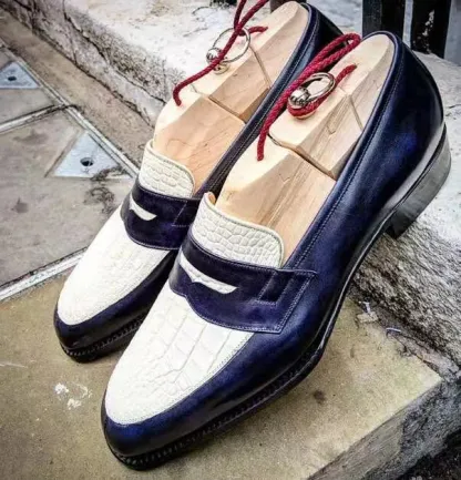 Handcrafted Bright Two-Tone Penny Loafers-Colinshoes