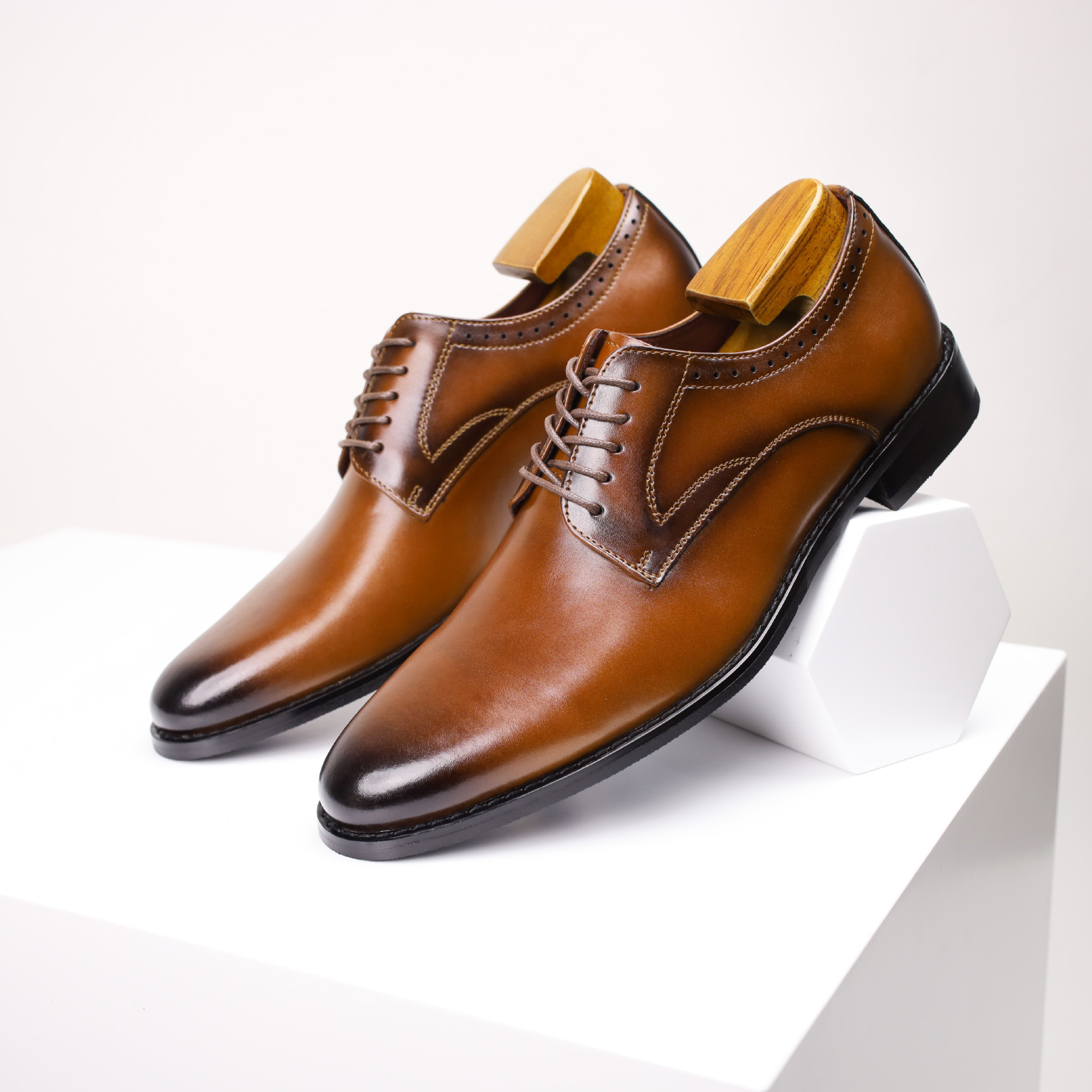 Hand-Finished Patina Leather Derby Shoes