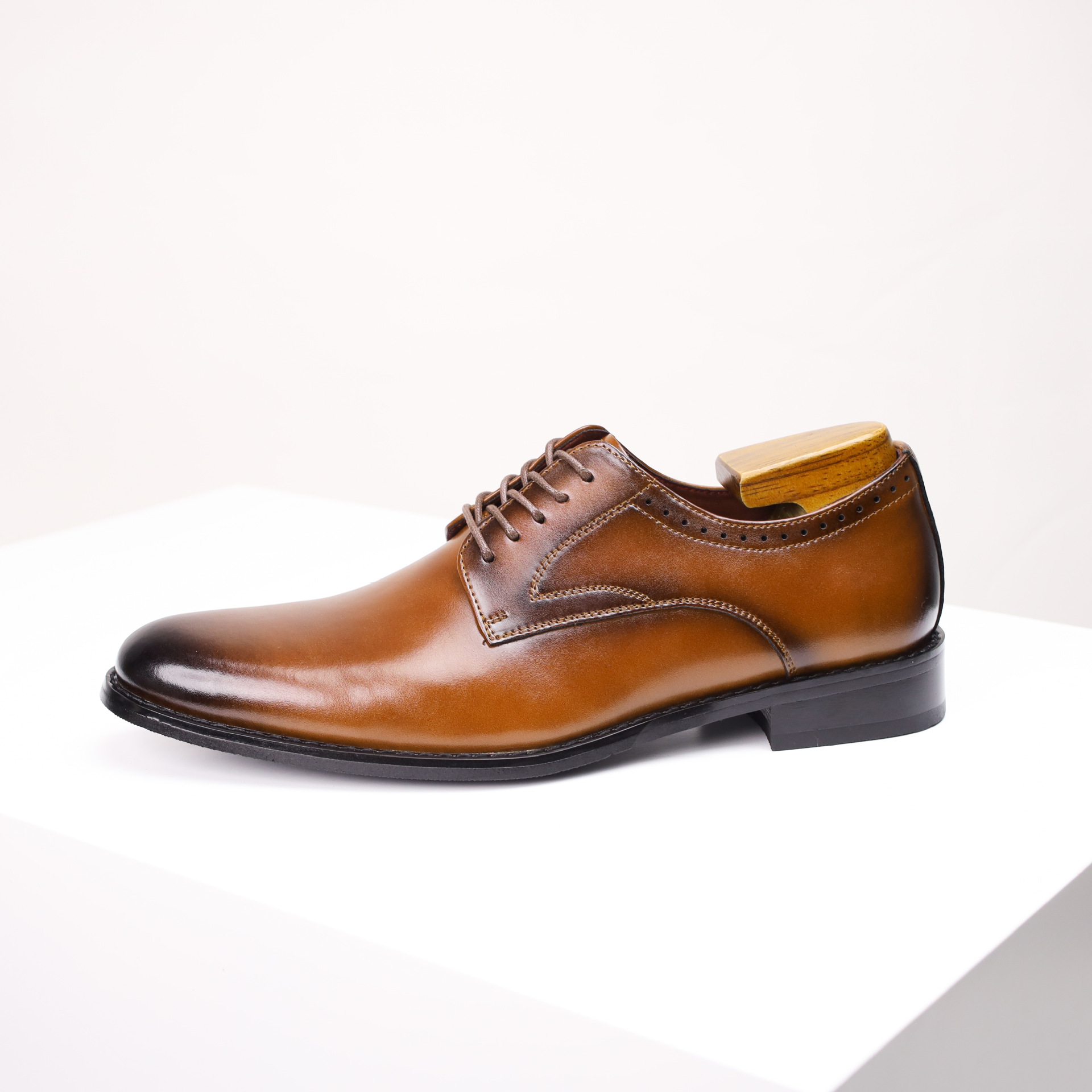 Hand-Finished Patina Leather Derby Shoes
