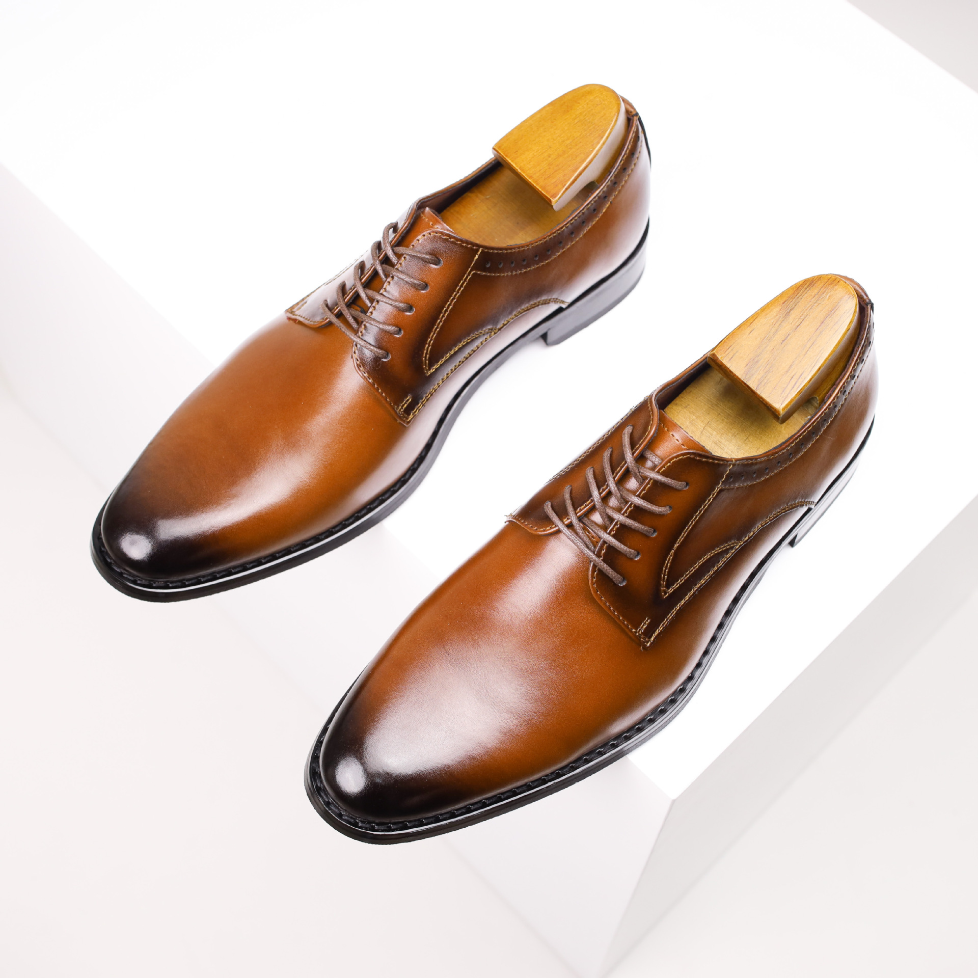 Hand-Finished Patina Leather Derby Shoes