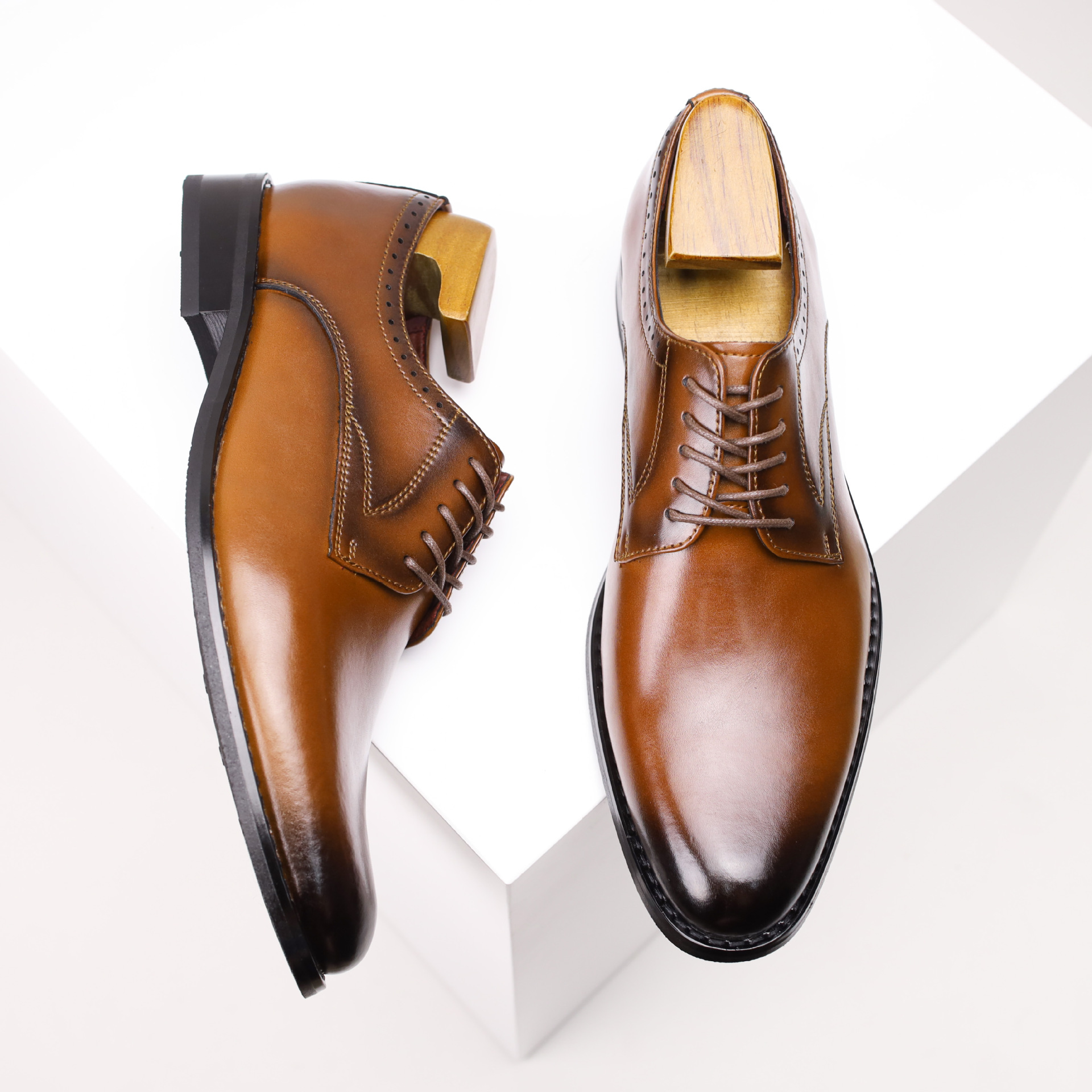 Hand-Finished Patina Leather Derby Shoes