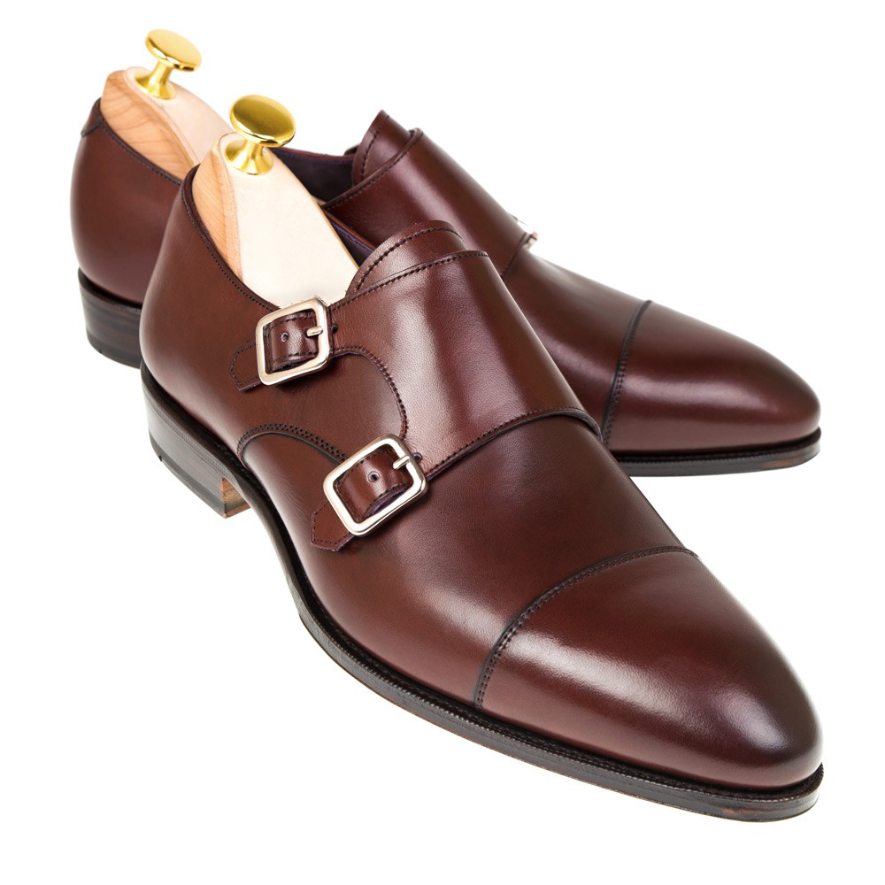 Left angle of premium brown monk strap leather dress shoes-Colinshoes