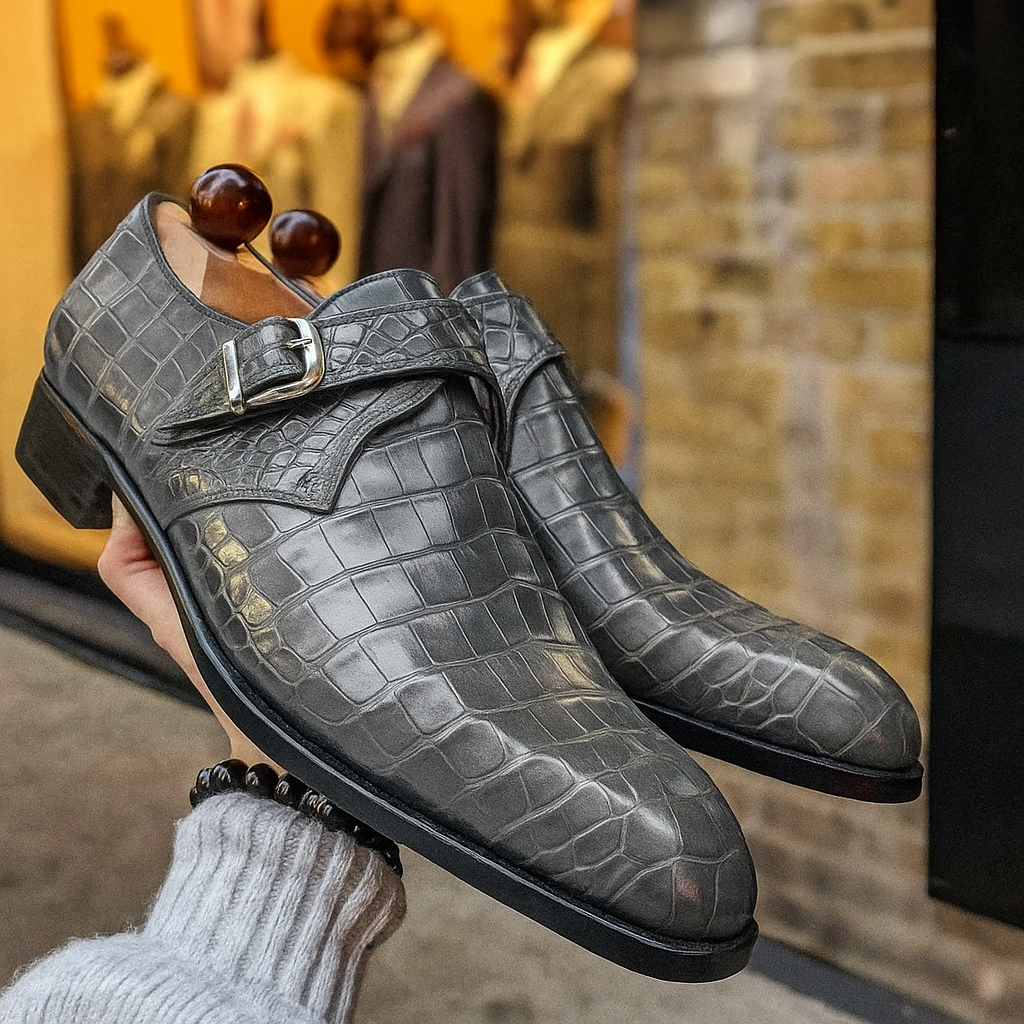 Croc Embossed Leather Monk Shoes for Men – Colinshoes