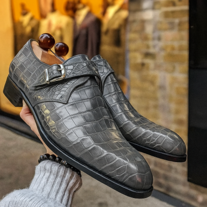 Luxe Crocodile-embossed Formal Monk Shoes