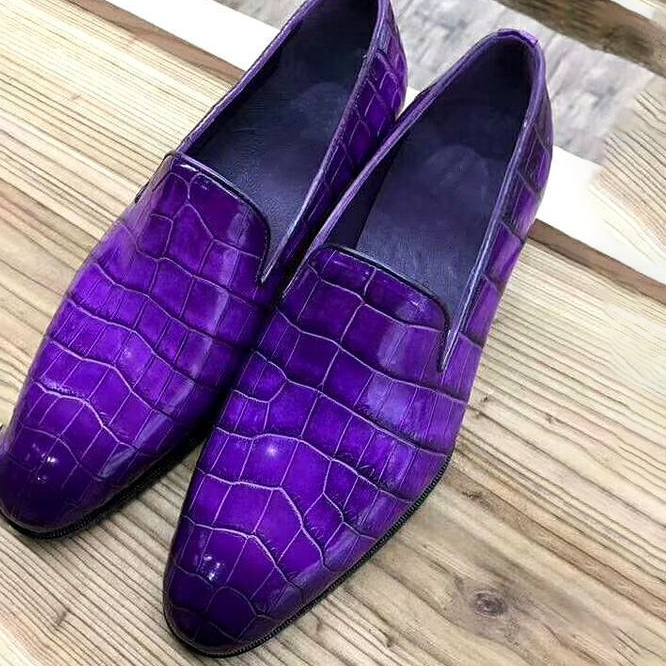 Bold Luxury Purple Croc-Texture Loafers-Colinshoes