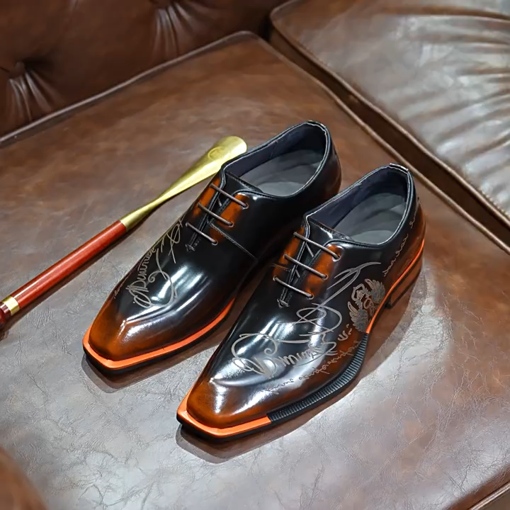 Genuine Leather Lettering Business Derby Shoes
