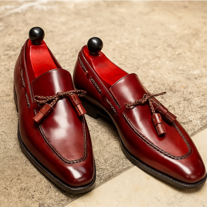 Bold Emerald Green Braided Tassel Loafers