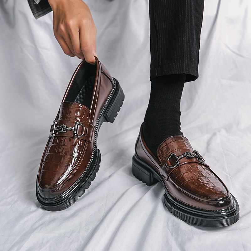 Chunky Croc-Embossed Leather Horsebit Loafers-Colinshoes